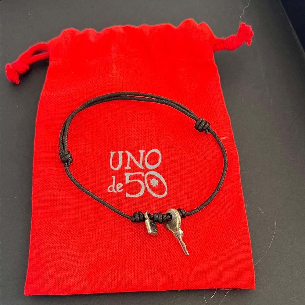 UNO de 50 Black Cord Bracelet with Silver Accents